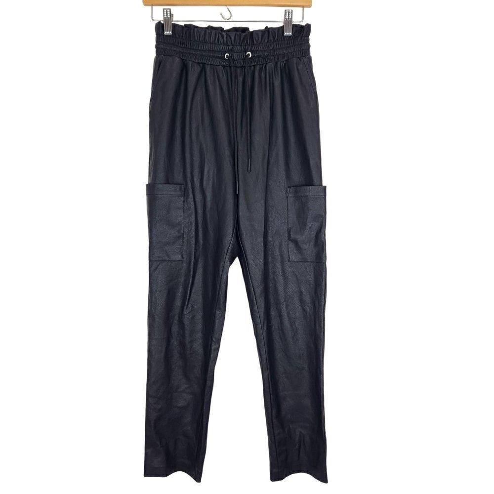 n: Philanthropy Morena Faux Leather Pants S Black Paperbag Waist Ankle Length‎ - Picture 4 of 10